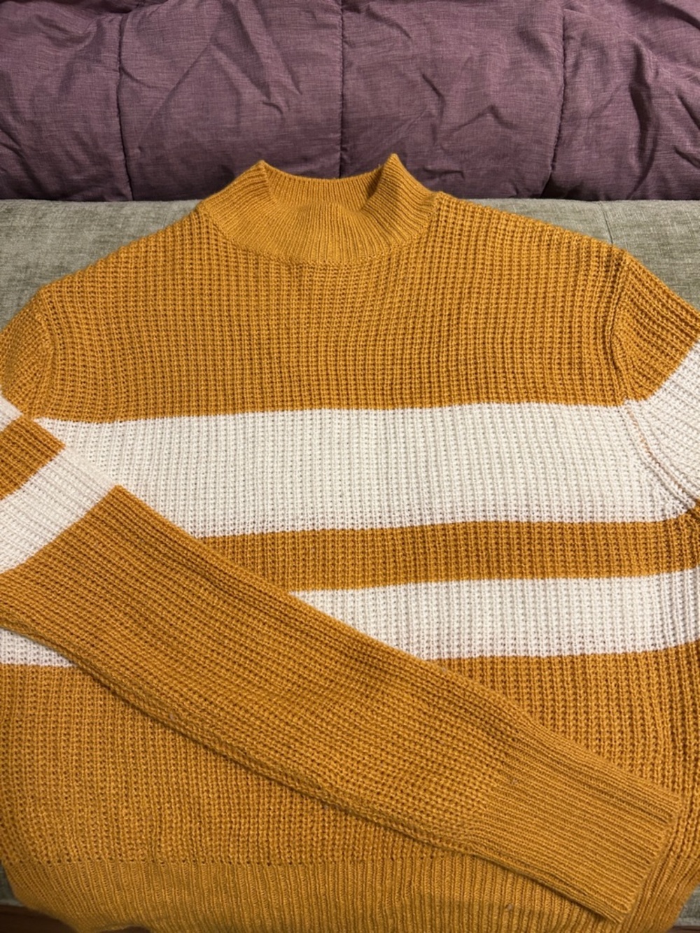 UK2LA Mustard Yellow and White Striped Knit Sweater